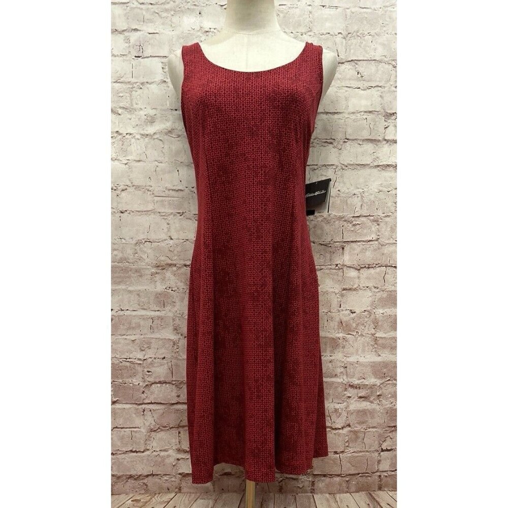EDDIE BAUER Womens JULIA Dress Sleeveless Twist Back Claret Red Knit FreeDry NEW